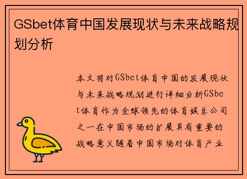 GSbet体育中国发展现状与未来战略规划分析